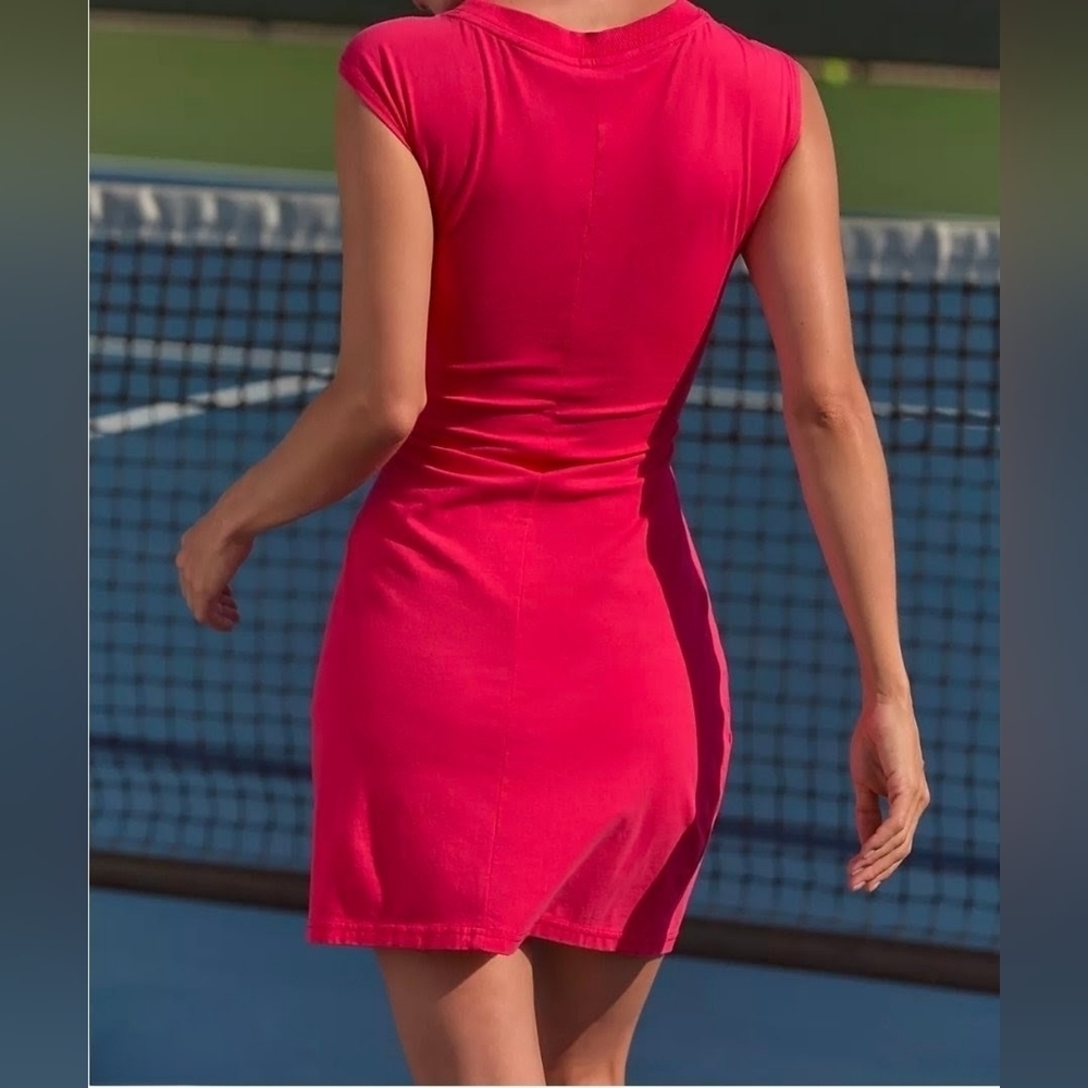 Daily Practice Twist-Front Mini Dress in Raspberry - Picture 3 of 11